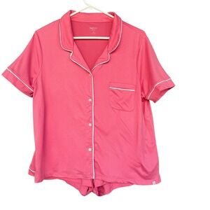 GapBody Pajama Set Womens Medium Pink Jersey Short Sleeve Button Shorts Lounge